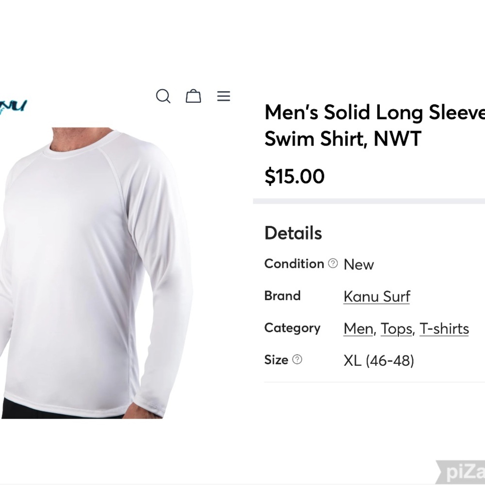 Kanu Surf Men's Solid White Long Sleeve Rash Guard, NWT
